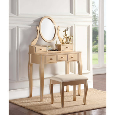 Ashley Wood Make-Up Vanity Table And Stool Set, Ashley Wood Makeup Vanity Table And Stool Set