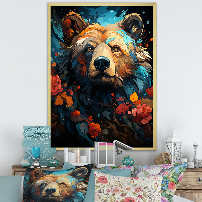 Pop Art, impression d'ours grizzly - 106913, Encadrement doré, H 40 po x l 30 po x P 1,5 po