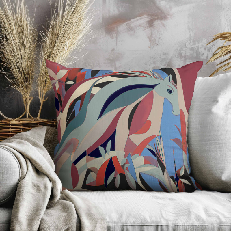 Coussin Mythical Horse, Carré 20 po, Bleu/rouge