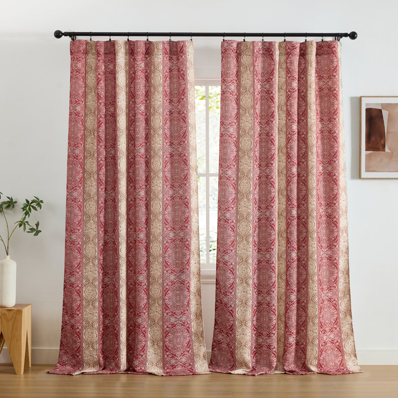 HLC.ME William Boho Damask Striped Patterned Window Back Tab Rod Pocket Curtains Bedroom - Light Blocking Darkening Window Panels, Set of 2 (Rust Orange, 52 W x 84 L)