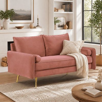Modern Velvet Loveseat with Gold Metal Legs, Upholstered 2-Seater Couch for Apartment and Living Room