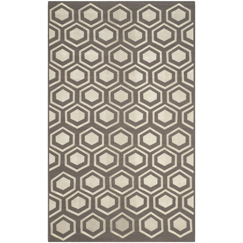 Tapis gris en laine fait à la main Whittlesey, Rectangle 4 pi x 6 pi