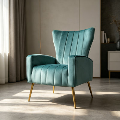 Fauteuil à oreilles en velours mauve avec pieds en métal, fauteuil rembourré moderne à haut dossier, fauteuil d'appoint élégant pour petits espaces de salon