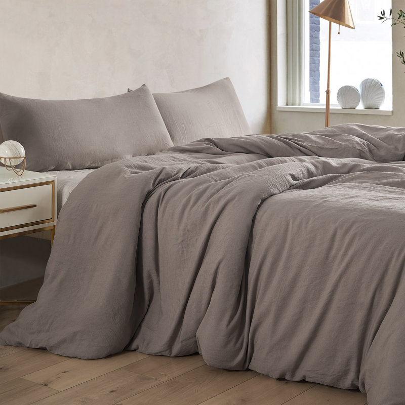 Belgian Flax Linen and Viscose Luxury Oversized Duvet Cover, Queen Duvet Cover, Brown