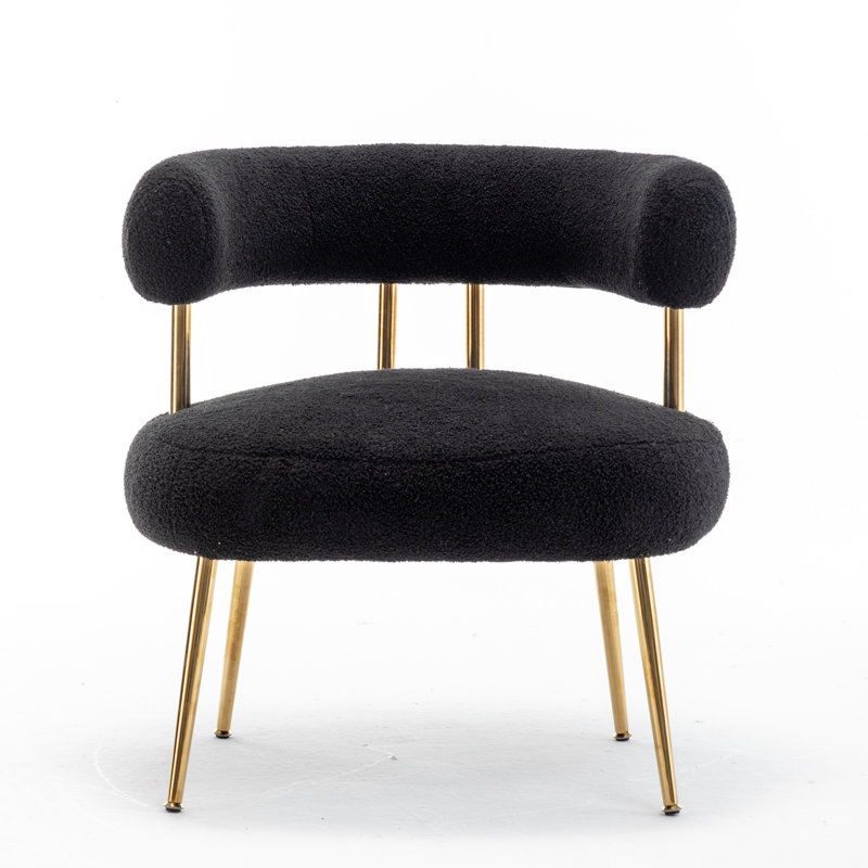 Maybrie 28.8" Wide Tufted Armchair, Black Boucle, Gold