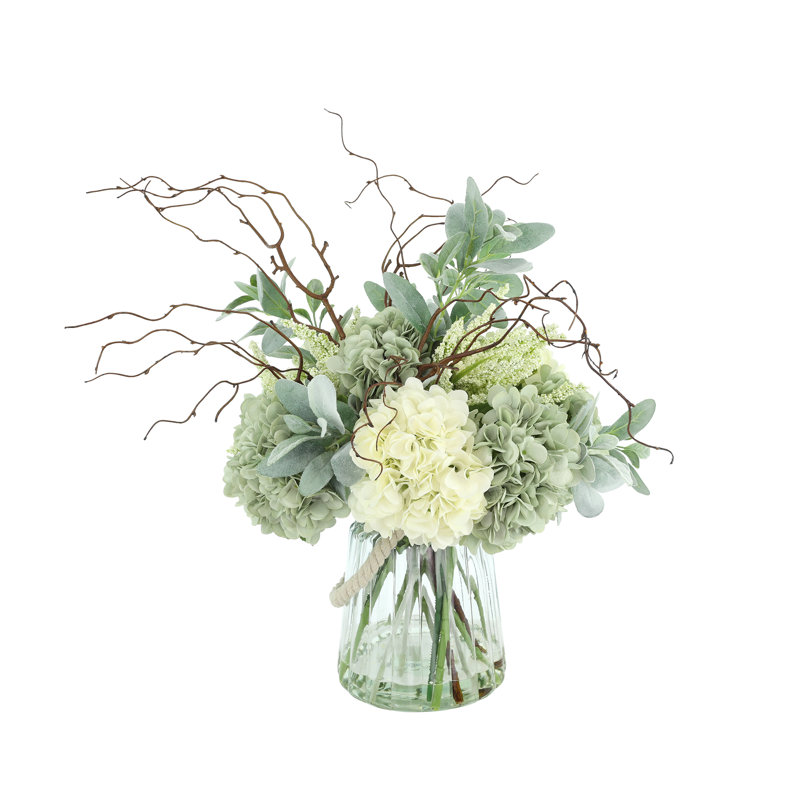 Hydrangea and Lilac Mixed Floral Arrangement in Vase