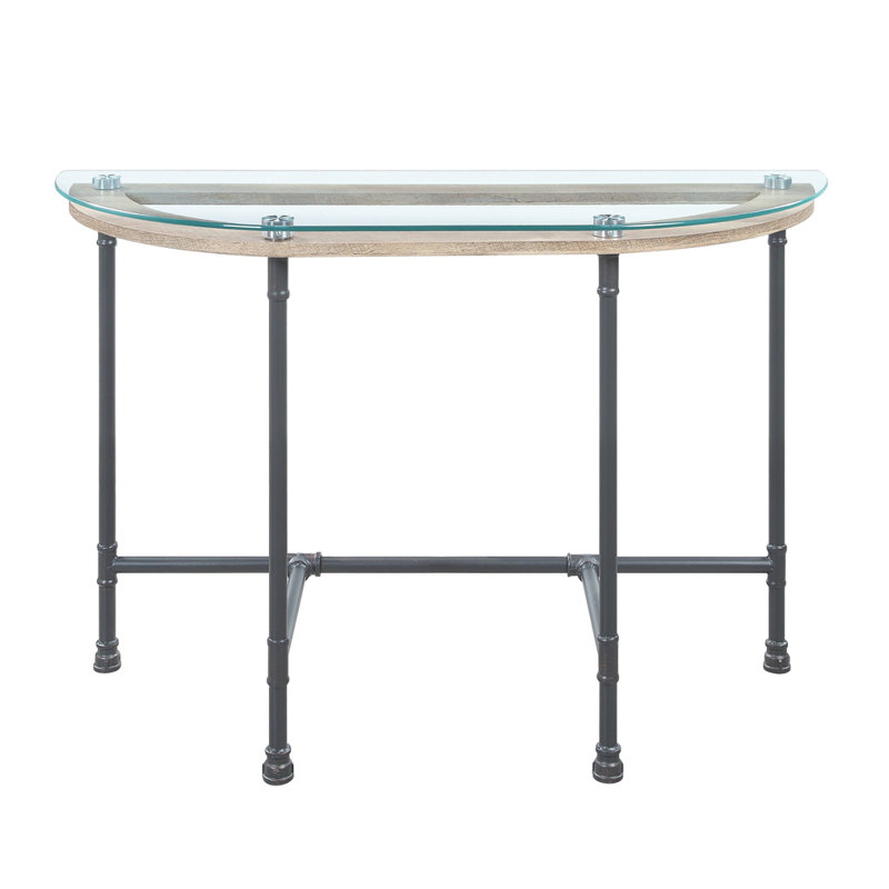 Table de canapé en verre transparent et finition sable gris
