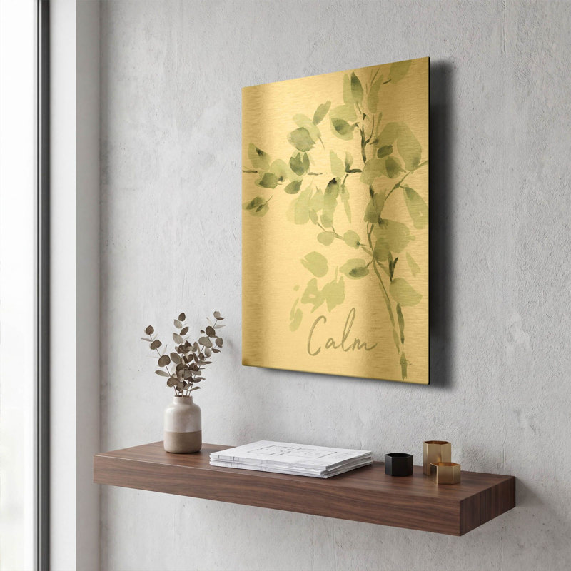 «Cascading Branches II Calm» par Katrina Pete, art mural en métal doré, 12 po x 16 po, 12 po x 16 po