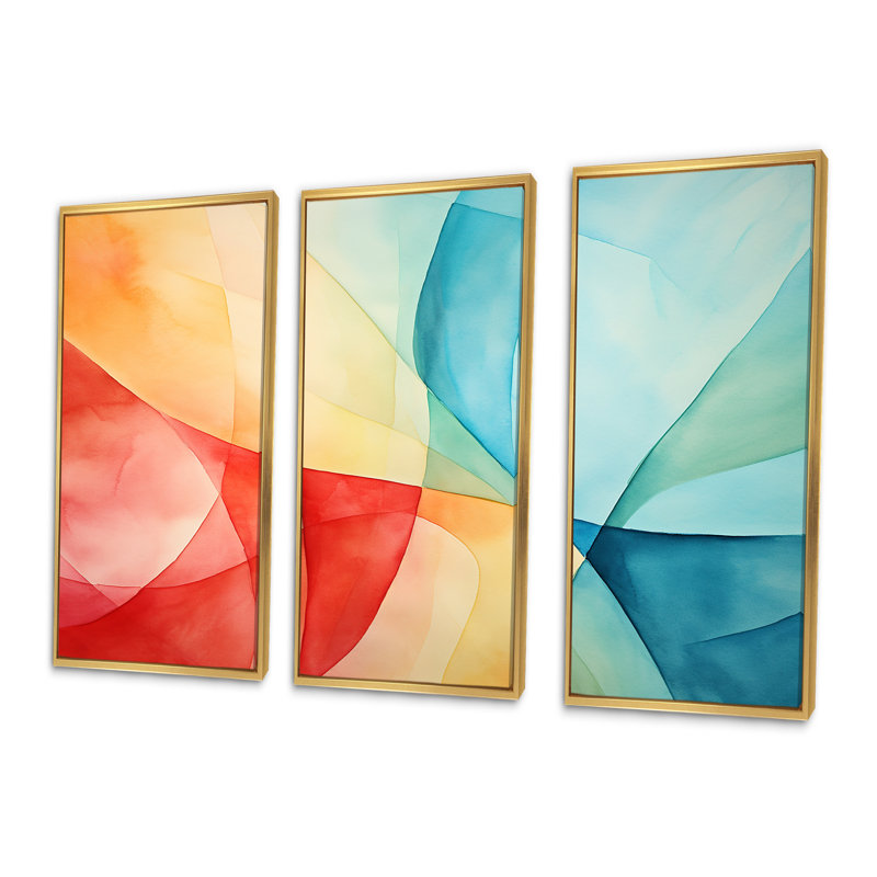 Mid-Century Pastel Color Collages III - Art mural géométrique, Gold Floater Framed, H 40 po x l 61 po x P 1 po