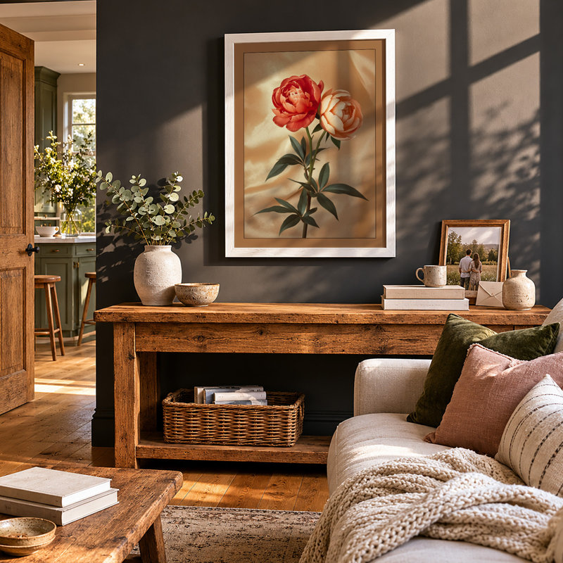 Peonies in Bloom Botanical - Framed Print, A1 - 84.1 x 59.4 cm, White