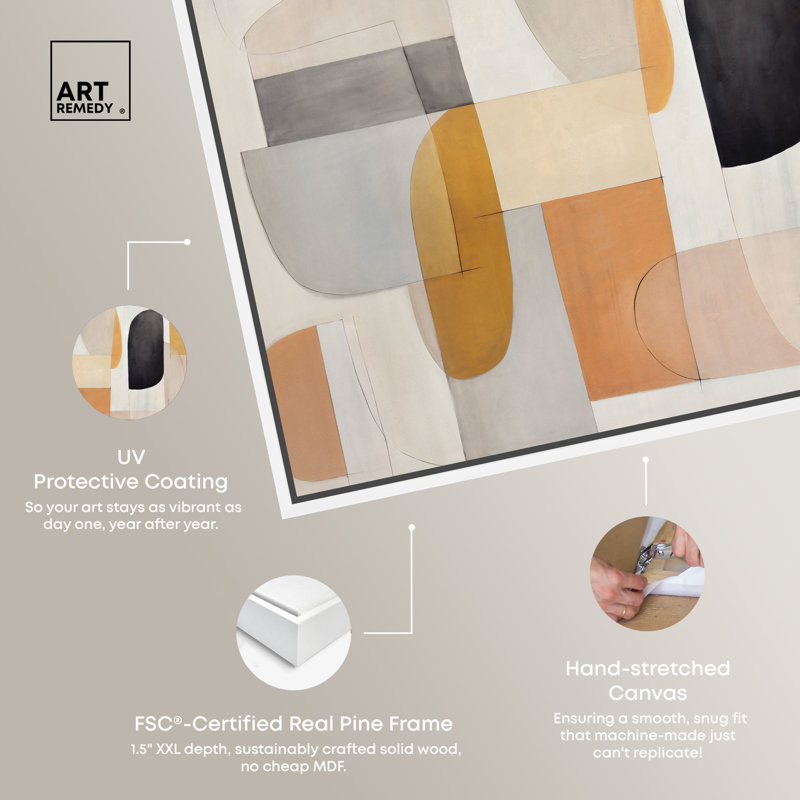 Eleanada Beige and White Abstract Canvas Wall Art with White Floater Frame