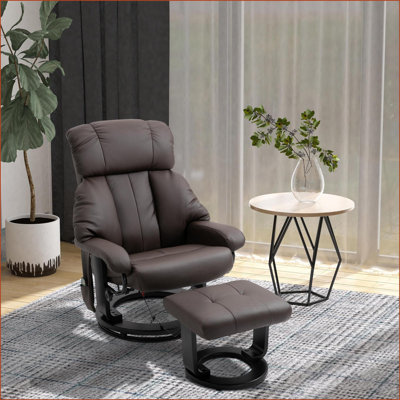 Recliners with Ottoman, 360° Swivel Massage Chair – Walnut Brown PU Leather, Remote &amp; Side Pocket | Brown
