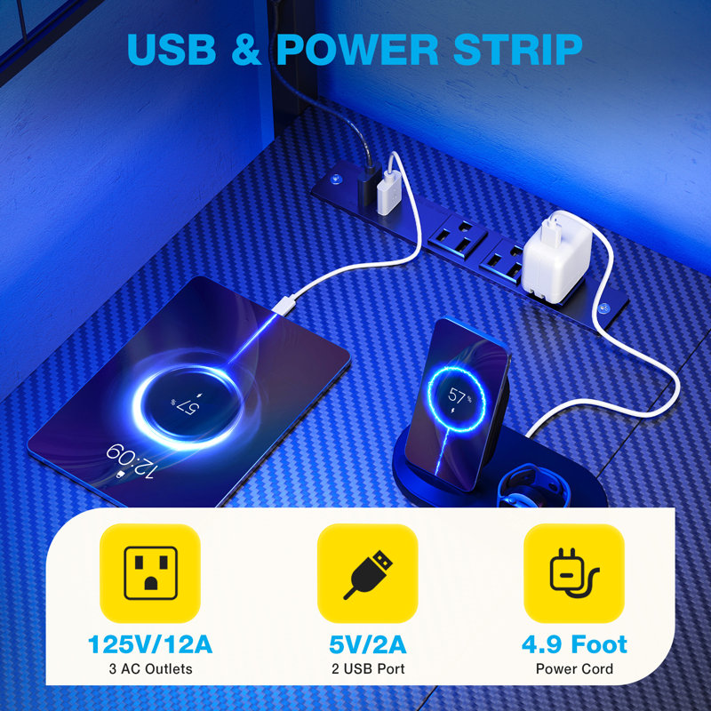 Reversible L-shaped Desk With Recessed Power Outlets,computer Desk With 4-tier Fabric Drawers, Gaming Desk With Removable Cpu Stand And Led Lights,home Office Desk With Spacious Storage Shelf And Versatile Hooks
