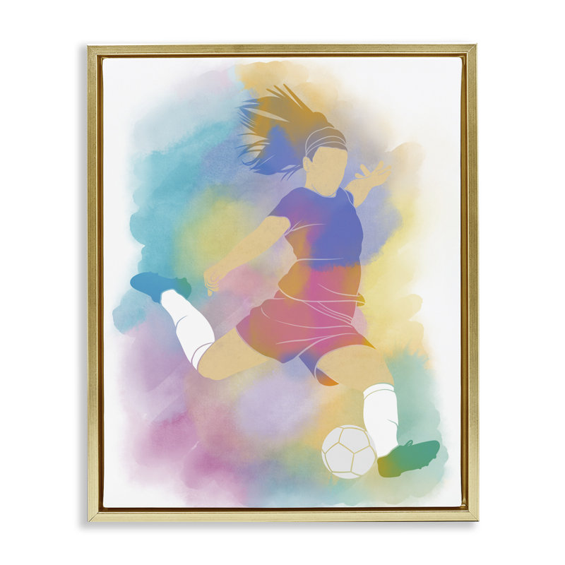 Cadre coloré coloré de soccer sportif, design par Marcus Prime, H 21 po x l 17 po, Cadre flottant métallique doré