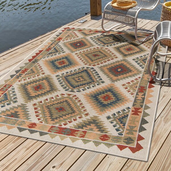 Kendall Geometric Indoor / Outdoor Tan Area Rug Mistana Rug Size: Rectangle 4' x 6