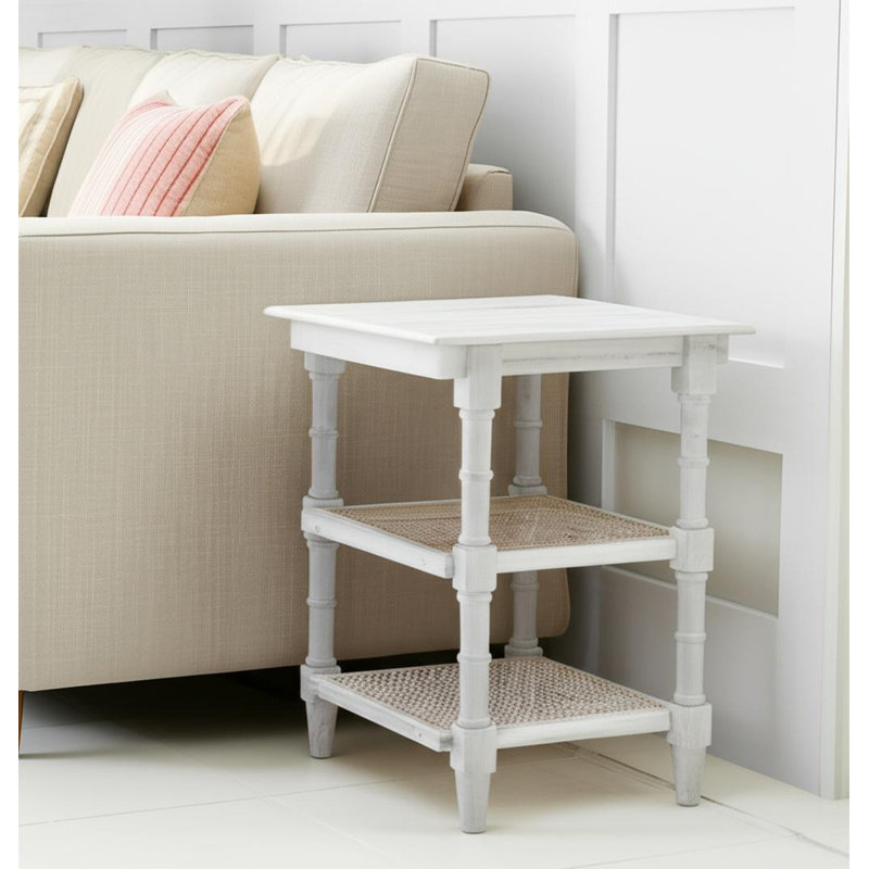 Table de bout 24 po en bois massif blanc antique avec deux tablettes 24 po