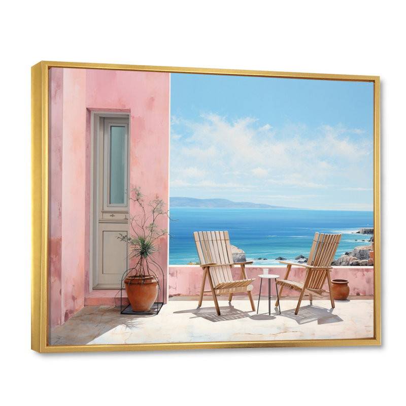 Impression sur toile encadrée «Coastalminimalisme Coastal Elegance Pointillism II», 16" H x 32" W, Cadre flottant doré