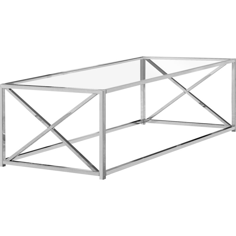 Table basse moderne avec plateau en verre trempé transparent et base en métal de style rectangulaire épais