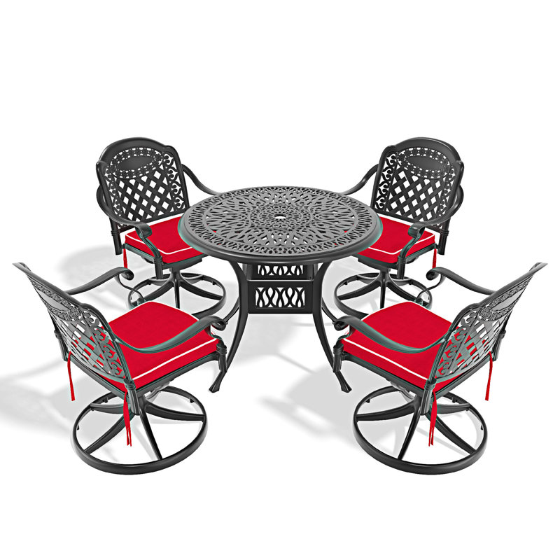 5-Piece All-Weather Cast Aluminum Dining Set, Red, 4