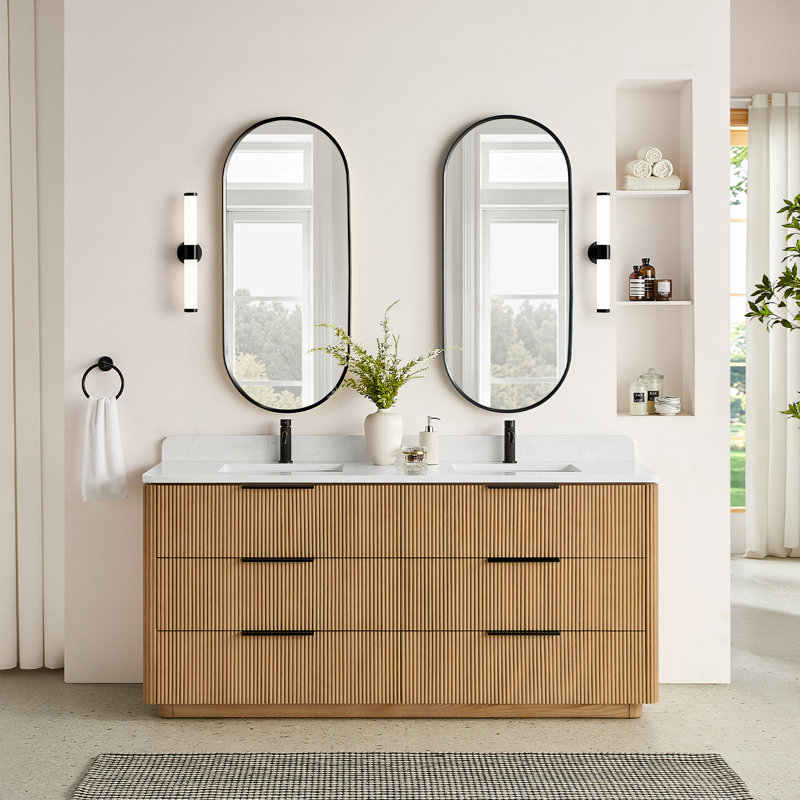 Meuble-lavabo double 72 po en noyer clair Zanica, Oak Light Walnut, 72"