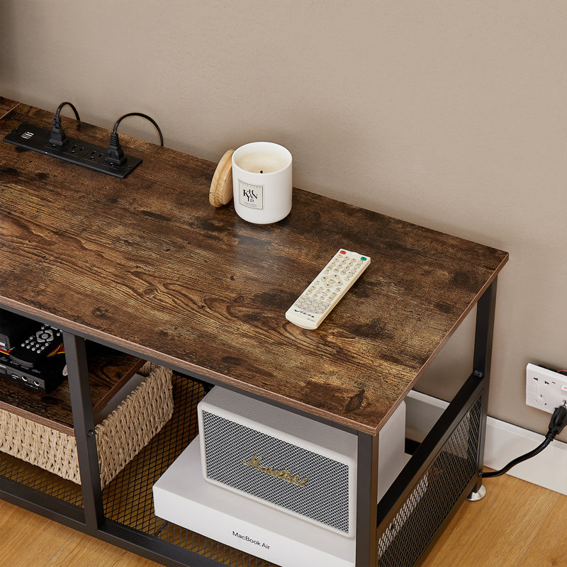 TV Stand With Power Outlets, Brown, 62.99"