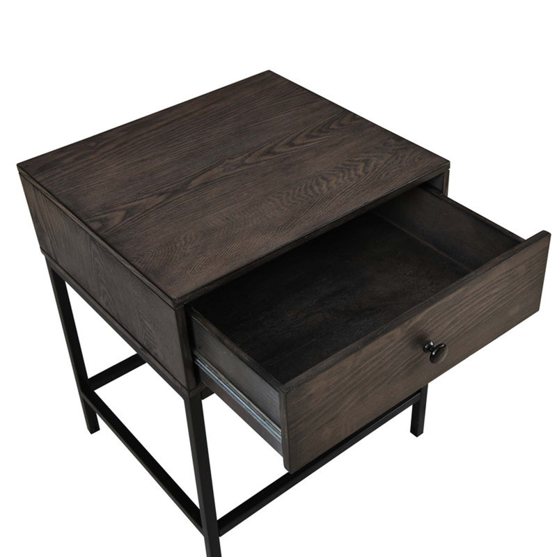 Table de bout en MDF espresso de 20 po Ava avec ports de chargement et base en métal