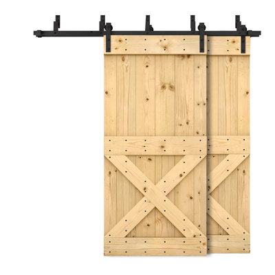 84'' Solid Wood Paneled Painted without Installation Hardware Kit Barn Door