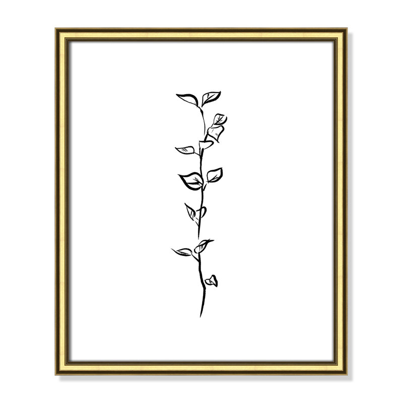 Fleurs simples 4 - reproduction de dessin, Papier encadré doré, H 19 po x l 16 po x P 0,88 po