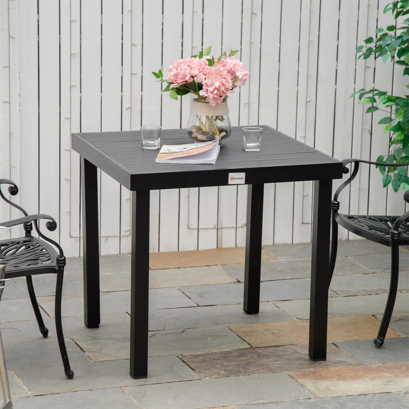 Outdoor Dining Table For 4 Person, Square, Aluminum Metal Legs For Garden, Lawn, Patio, Woodgrain Black