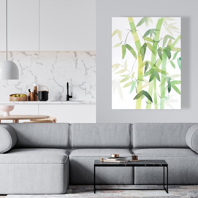 Aquarelle bambou avec feuilles - décor de toile exotique verte