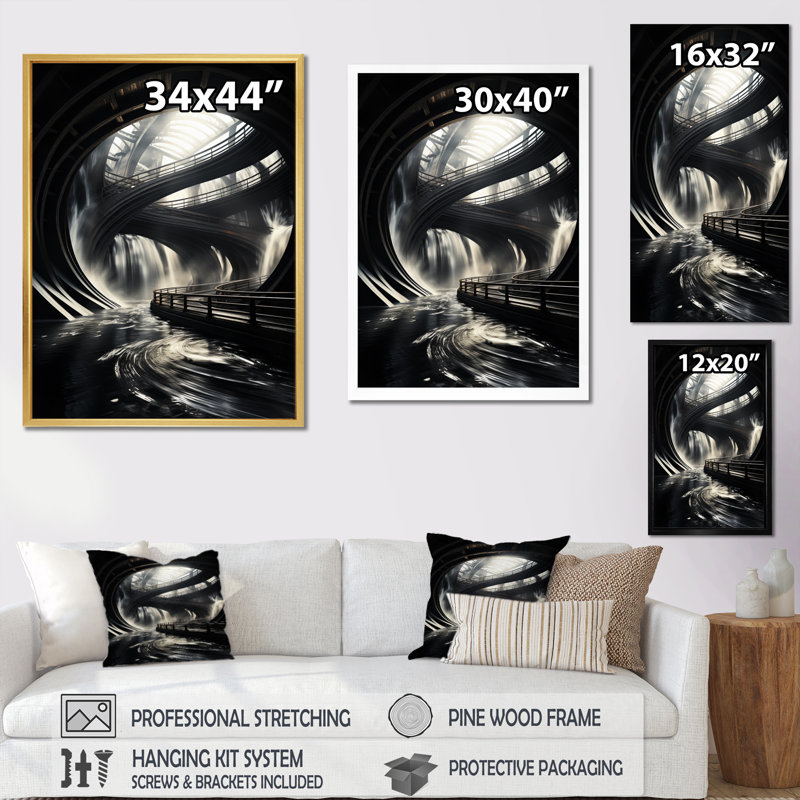 «Gray Modern Bridge In Motion II», reproduction sur toile, H 20 po x l 12 po x P 1 po, Cadre naturel flottant