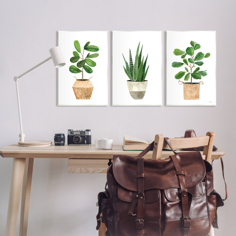 «Minimal Pots Plants Botanicals» par Rachel Nieman - ensemble de 3 impressions, H 19 po x l 39 po x P 0,5 po, Bois