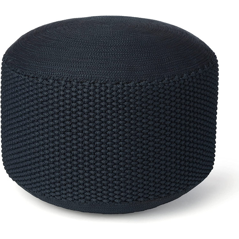 Upholstered Pouf, Navy Cotton Blend