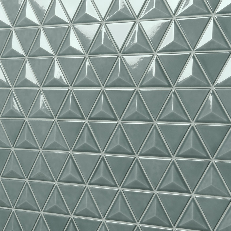 Overlay Triangle 11.02 In. X 12.55 In. Glossy Ceramic Mosaic Wall Tile (11 Sq. Ft. / Case), Marine Blue