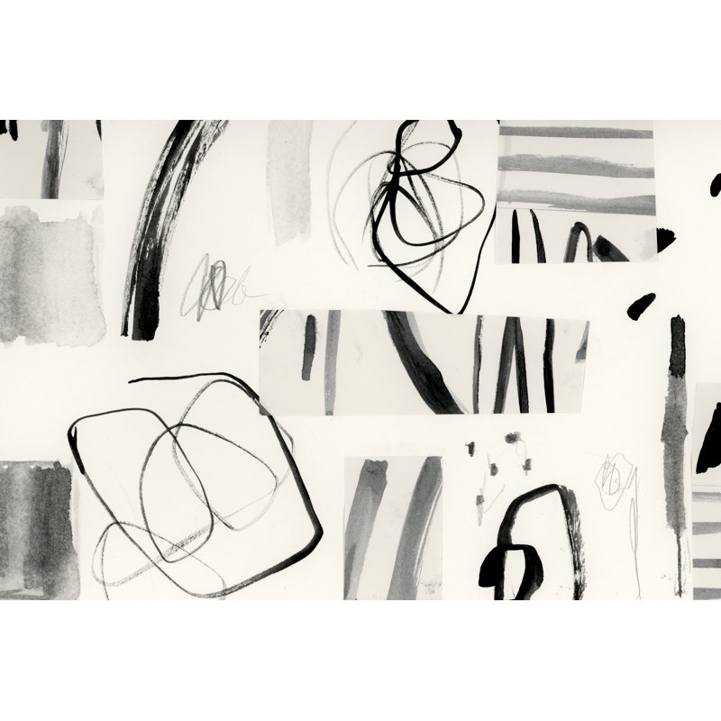 Neutral Patchwork II by Victoria Barnes - Painting on Canvas, 30cm H x 46cm W, Black Floater Framed