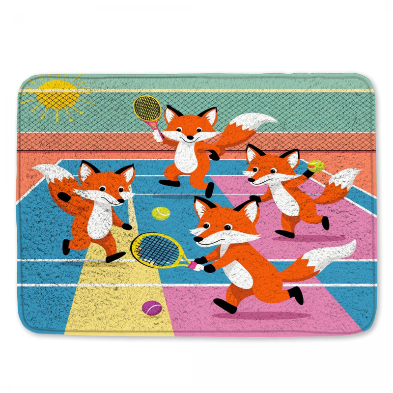 Tapis de bain Foxes jouant au tennis, L 24 po x L 17 po
