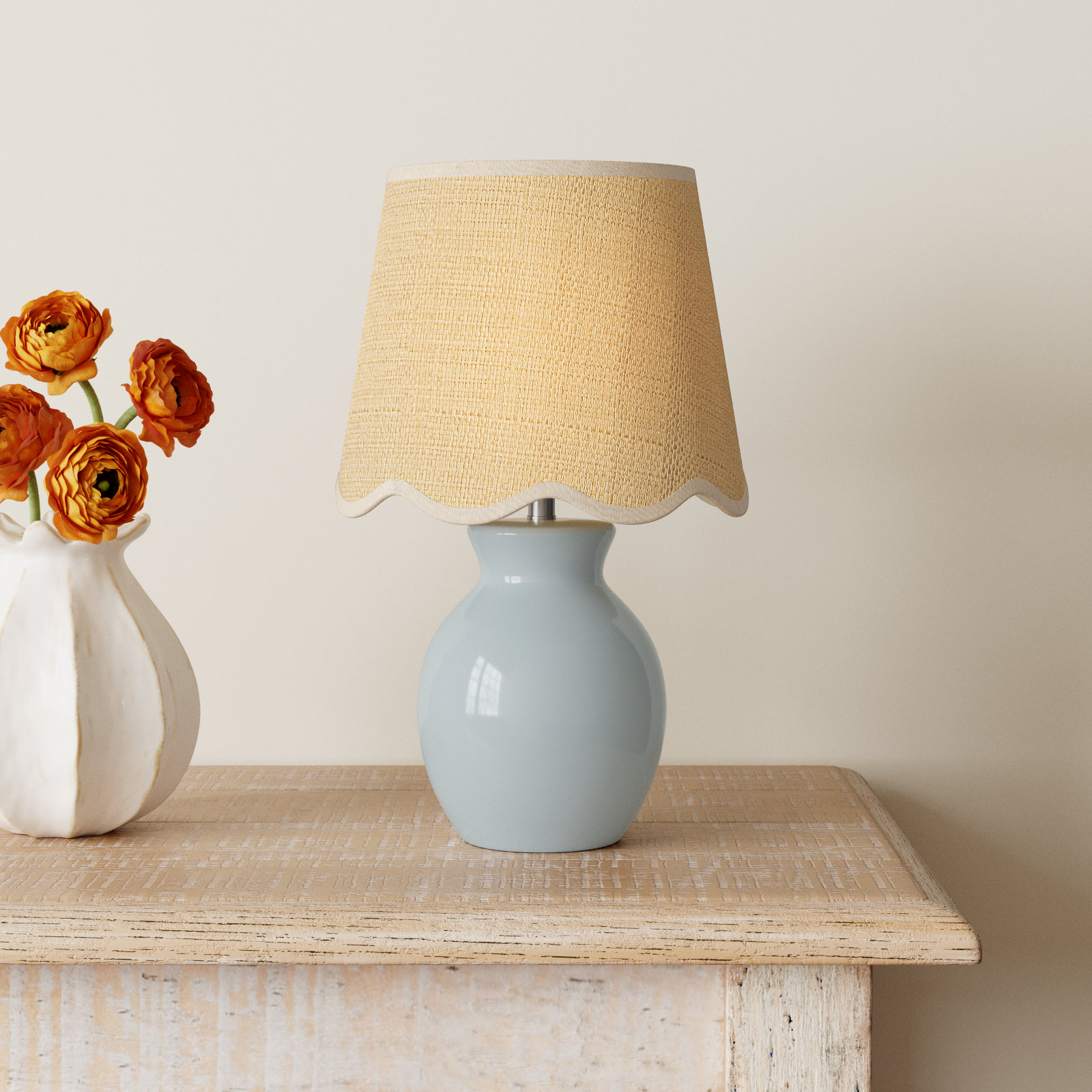 Momsen Scallop Shade Lamp, 15" H x 8" W x 8" D, Light Blue, Natural