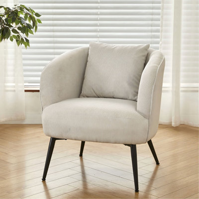 Chaise d'appoint en velours avec coussin, fauteuil rembourré moderne avec pieds en métal, fauteuil demi-tonneau confortable pour la chambre à coucher du salon