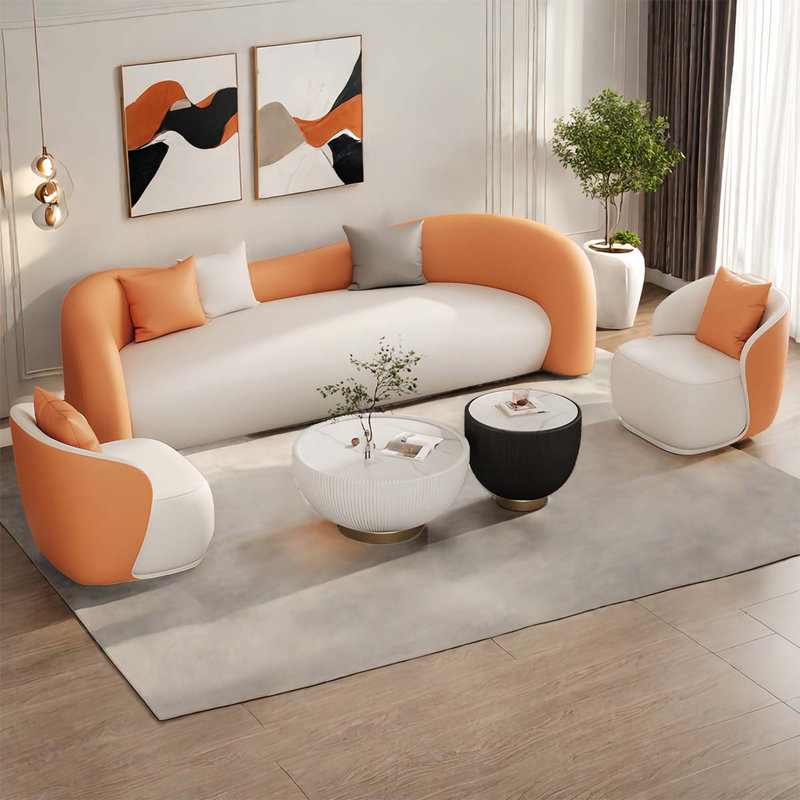 Ensemble de canapé de réception orange et blanc