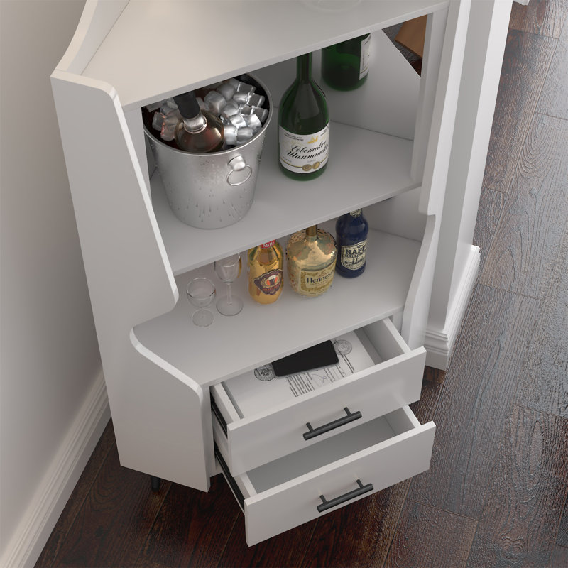 Bar en bois avec 2 tablettes de rangement ouvertes et 2 tiroirs, Blanc