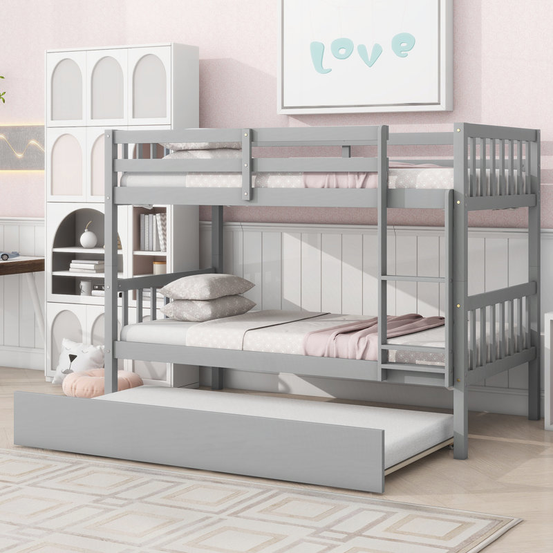 Lit en bois avec lit gigogne, Gris