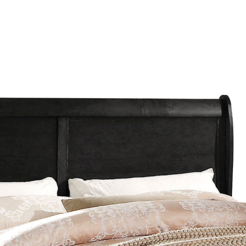 Lit simple noir avec matériau en bois et sommier tapissier de 29 pouces de hauteur, Noir