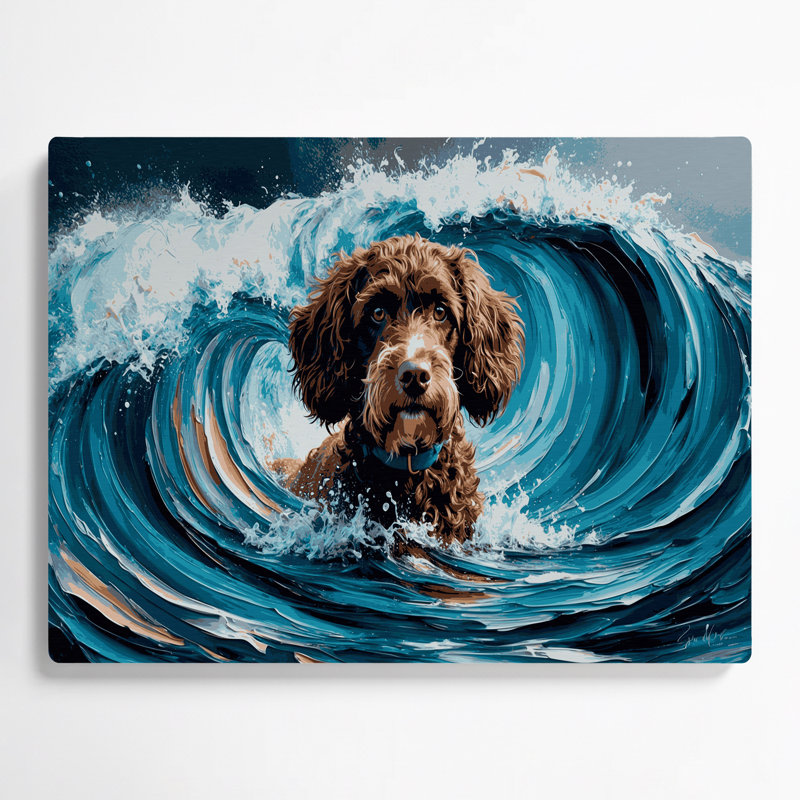Chiens, chien d'eau espagnol gris, art mural en métal, H 24 po x l 36 po