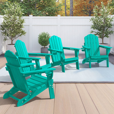 Chaise pliante en PEHD Adirondack à texture de bois avec porte-gobelet (ensemble de 4)