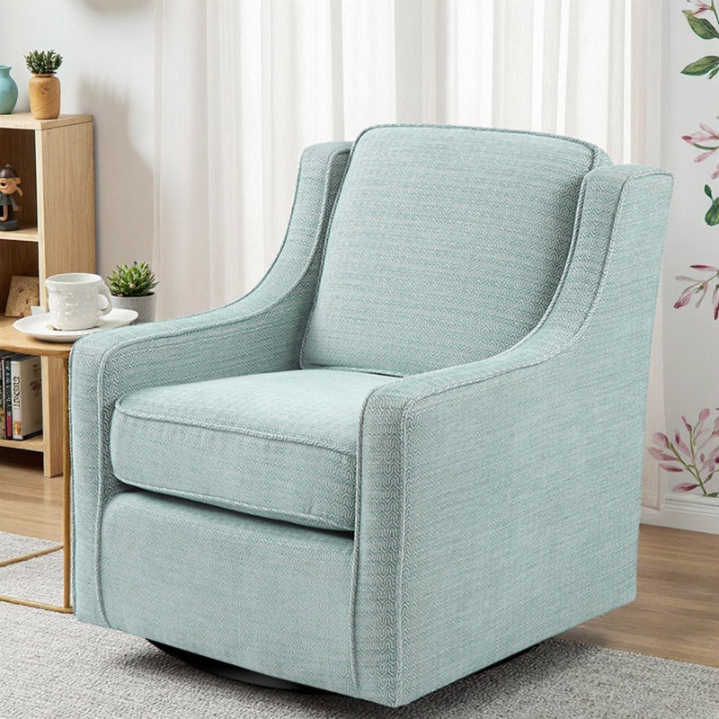 Chaise pivotante en bois massif Harris - Chenille turquoise poussiéreux - Rotation à 360 °, Bleu