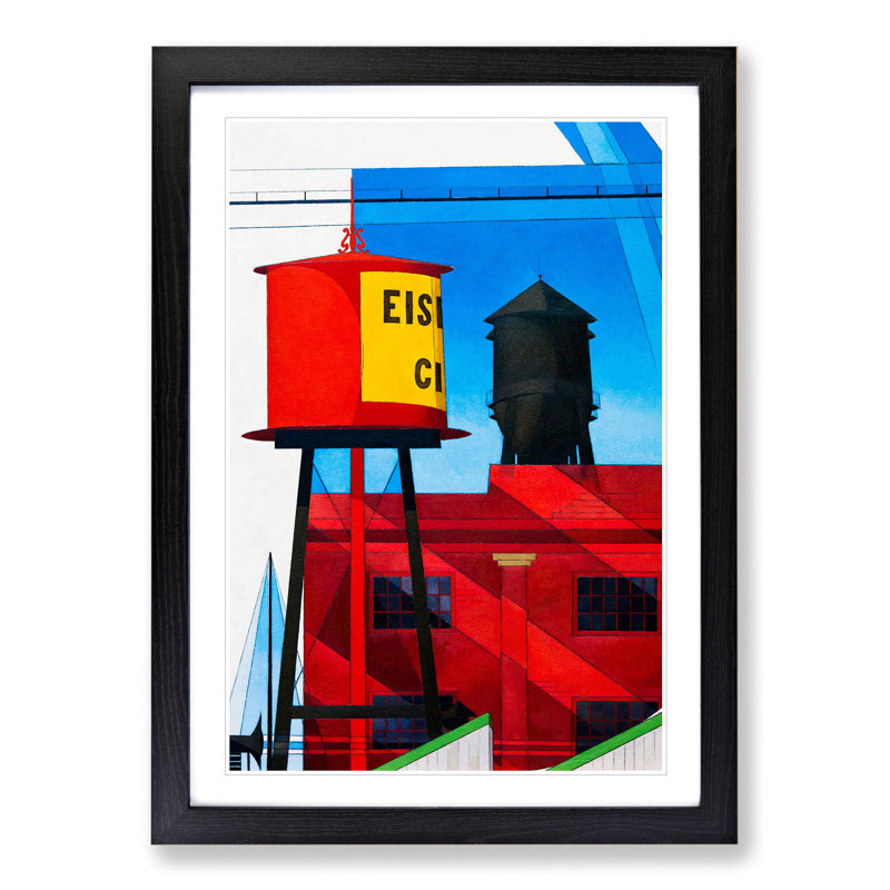 Water Tower by Charles Demuth - Picture Frame Painting, 36cm H x 27cm W x 2cm D, Black