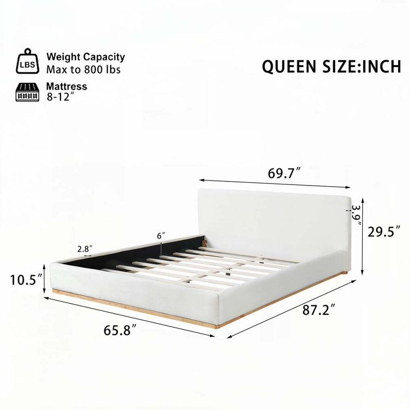 Velvet Upholstered Bed With Solid Wood Frame, Queen