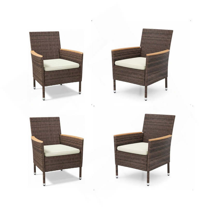 4-Piece All-Weather Brown Rattan Patio Dining Chair, Brown