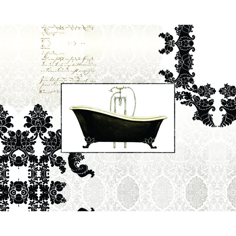 Black and White Bath - Painting Print, 61cm H x 91cm W, Black Floater Framed