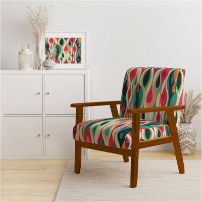 Retro Abstract Drops XI - Velvet Upholstered Midcentury Arm Chair, Midcentury Accent Chair